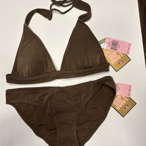 JUICY COUTURE SEXY BIKINI “BONFIRE” BROWN 
RARE UNIQ STYLE 2 PIECE DANCE SIZ LGE